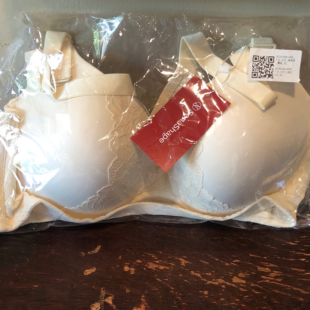 SonaShape Seamless Lace-Trim T-Shirt Bra - Cream